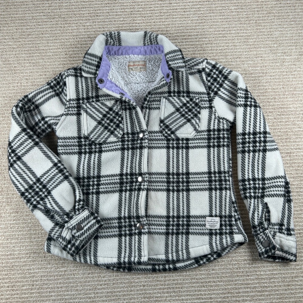 Weatherproof Vintage‎ Kids S Sherpa Lined Fleece Shirt Jacket White Black Plaid